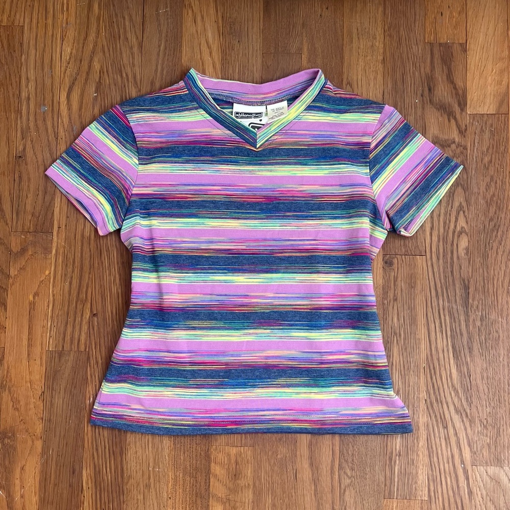 💜 Vintage Xhilaration 90s does 80s inspired striped cropped baby tee